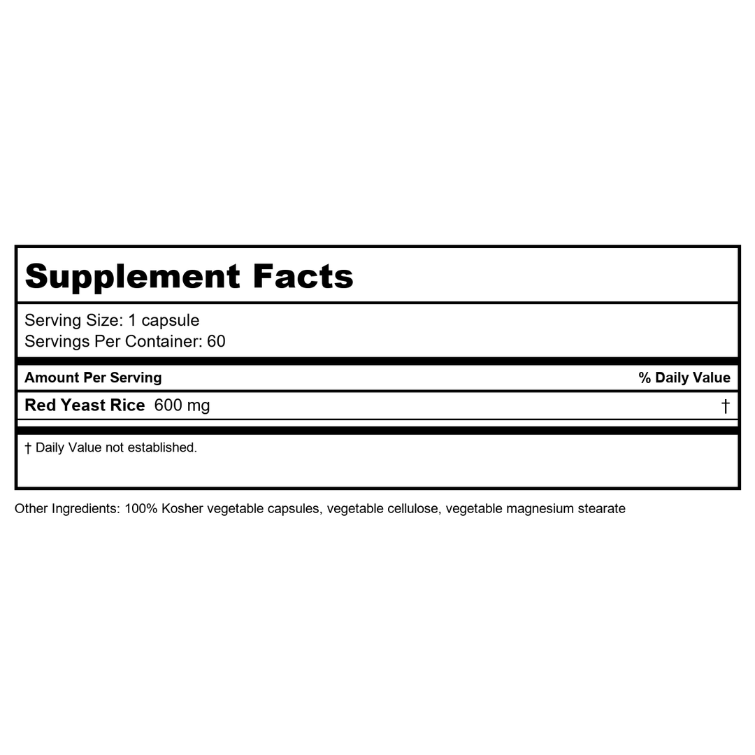 Lasante Red Yeast Rice 600mg 60 Vcaps - Supplement Facts panel
