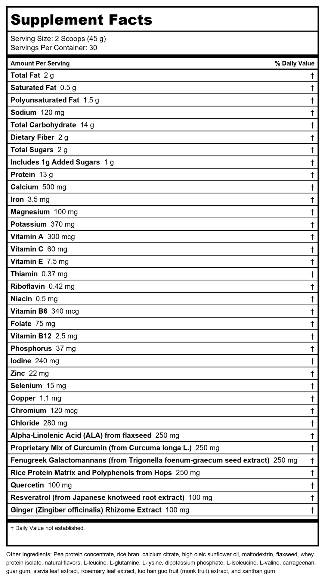 Metagenics UltraInflamX Plus 360 Chocolate Orange 14 Servings - - Supplement Facts panel