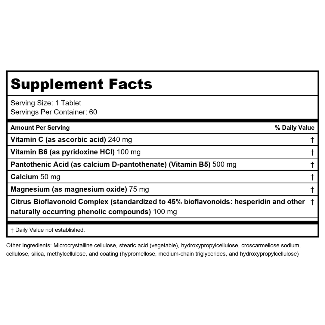 Metagenics Cortico-B5B6 60 Tablets - Supplement Facts panel