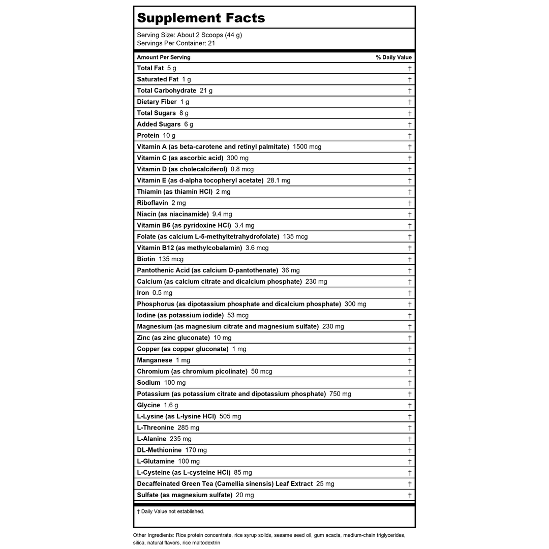 Metagenics UltraClear PLUS pH/RICE Vanilla 34.1oz - Supplement Facts panel