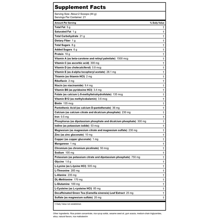 Metagenics UltraClear PLUS pH/RICE Vanilla 34.1oz - Supplement Facts panel