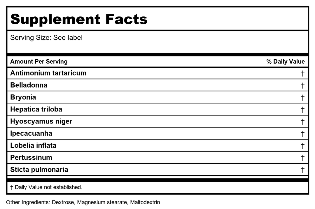 MediNatura BHI Mucus Relief 100 Tablets - Supplement Facts panel