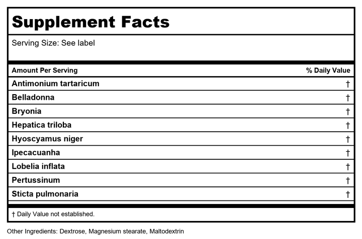 MediNatura BHI Mucus Relief 100 Tablets - Supplement Facts panel
