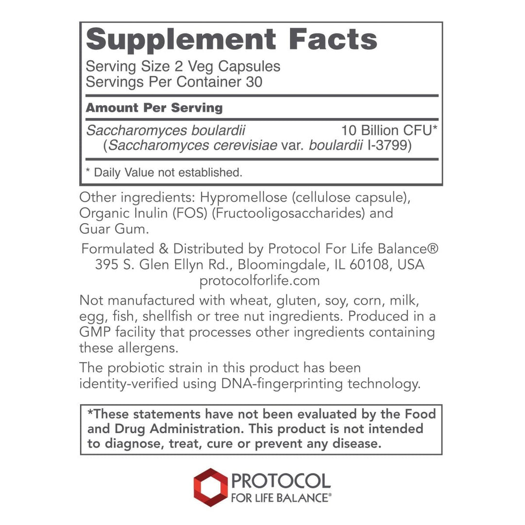 Protocol For Life Balance Saccharomyces Boulardii 60Cap - P2933 - Supplement Facts panel