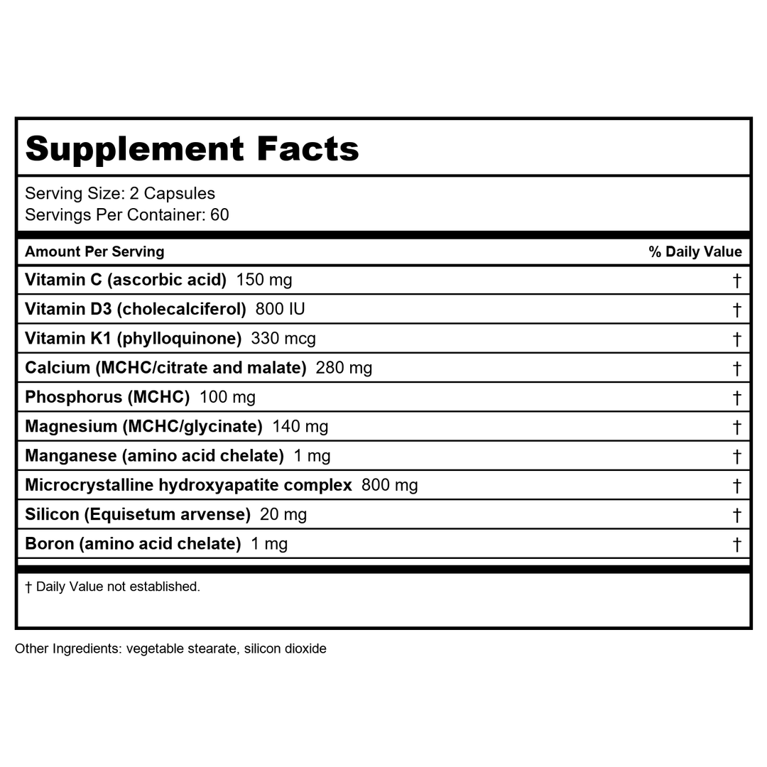 Karuna HydroxyCal 120 Capsules - Supplement Facts panel