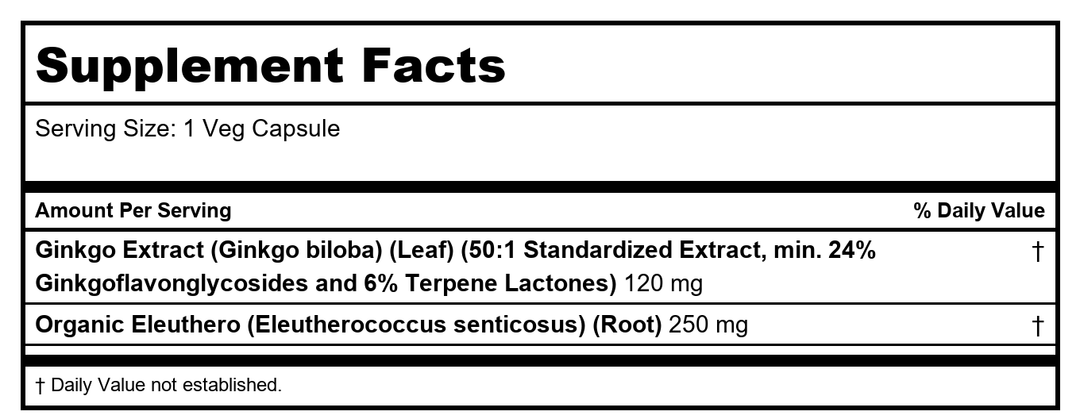 Protocol for Life Balance Ginkgo Biloba 120Mg 100 Vcaps - P4683 - Supplement Facts panel