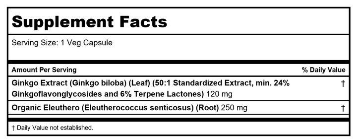 Protocol for Life Balance Ginkgo Biloba 120Mg 100 Vcaps - P4683 - Supplement Facts panel