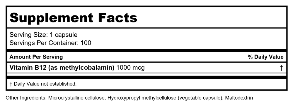 BioTech B12 Methyl 100 Caps - 2 - Supplement Facts panel