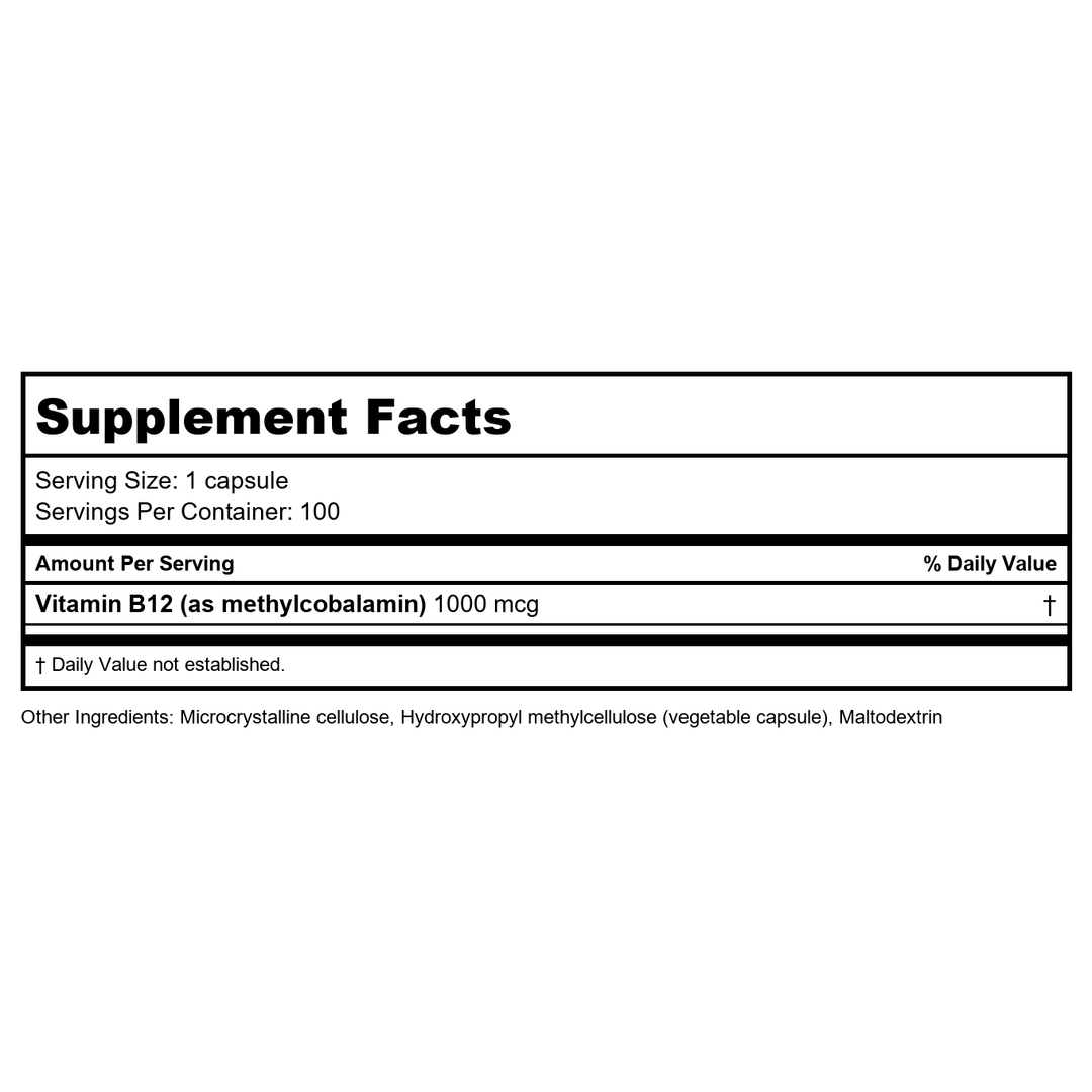 BioTech B12 Methyl 100 Caps - 2 - Supplement Facts panel