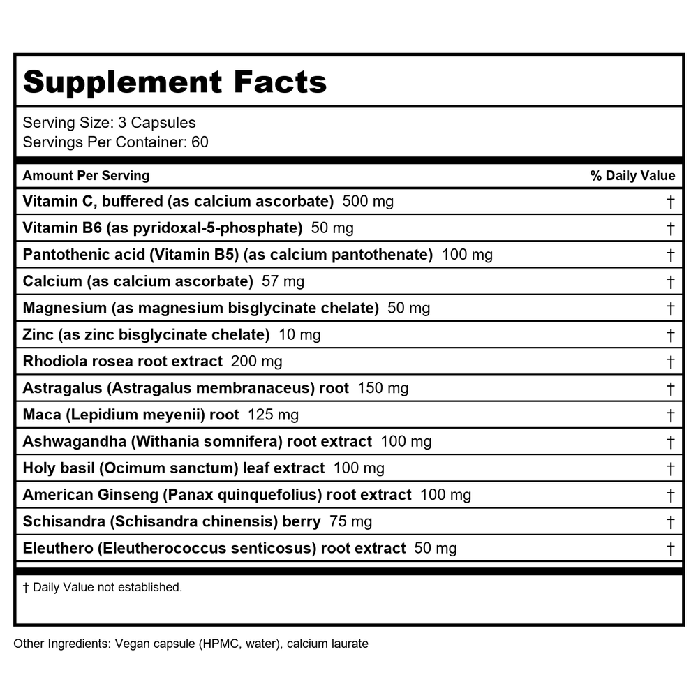 Vitanica Adrenal Assist 180 Vcaps - Supplement Facts panel