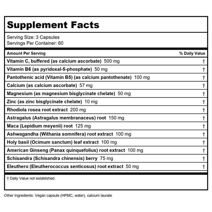 Vitanica Adrenal Assist 180 Vcaps - Supplement Facts panel