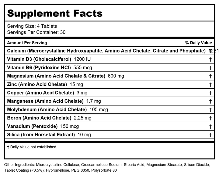 Vinco OsteoSheath  120 Capsules - Supplement Facts panel