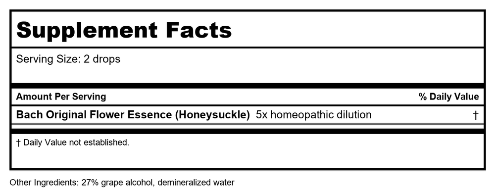 Bach Honeysuckle 20mL - Supplement Facts panel