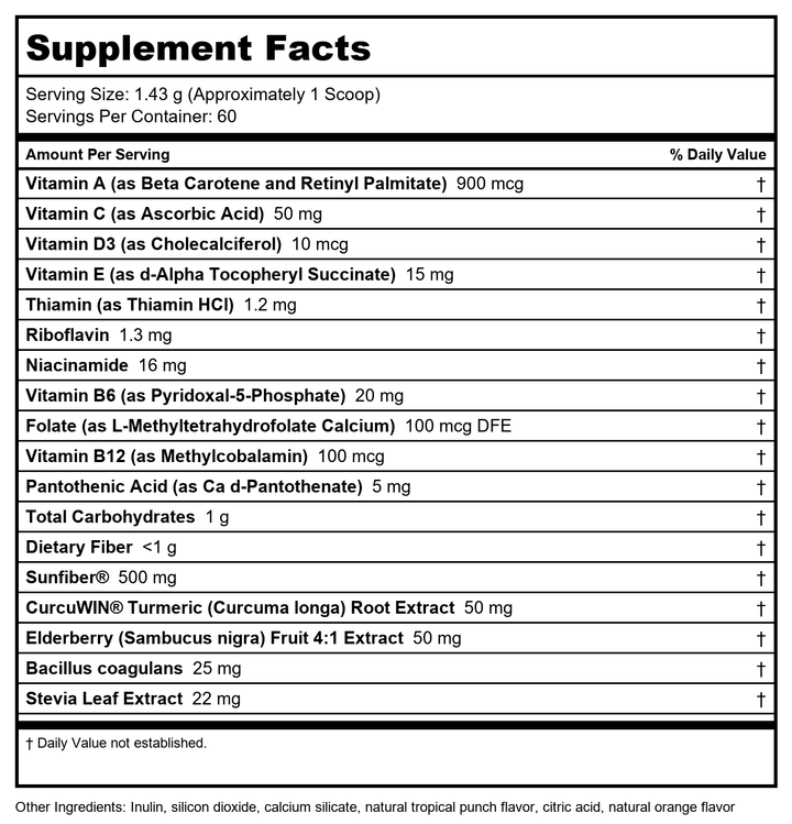 Little Davinci Mighty Vite Fruit Punch 42 Grams 30 Servings - Supplement Facts panel