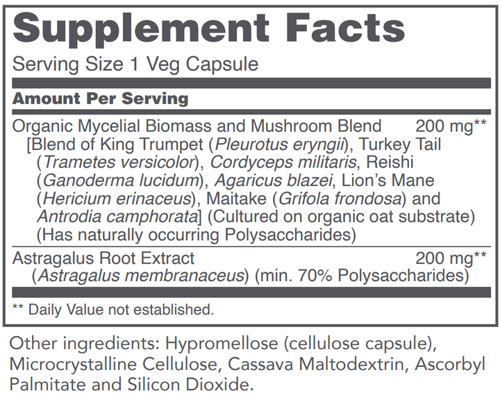 Protocol For Life Balance Mycel Immune Plus 90 Capsules - Supplement Facts panel