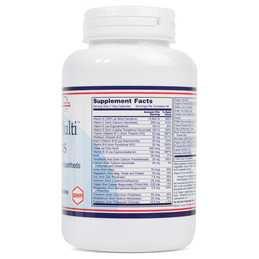 Protocol For Life Balance Ortho Multi Greens Iron-Free 180 Vcaps - P3788 - Supplement Facts panel