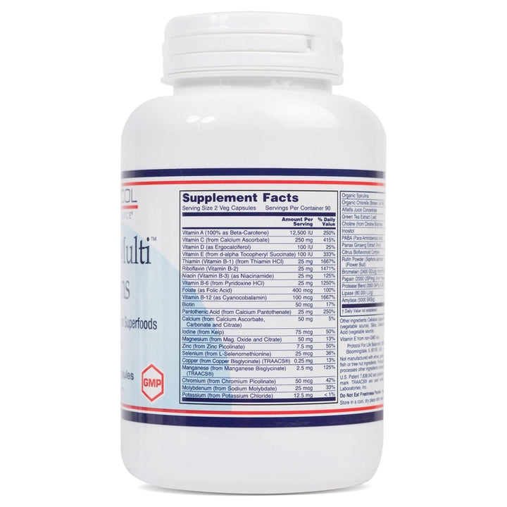 Protocol For Life Balance Ortho Multi Greens Iron-Free 180 Vcaps - P3788 - Supplement Facts panel