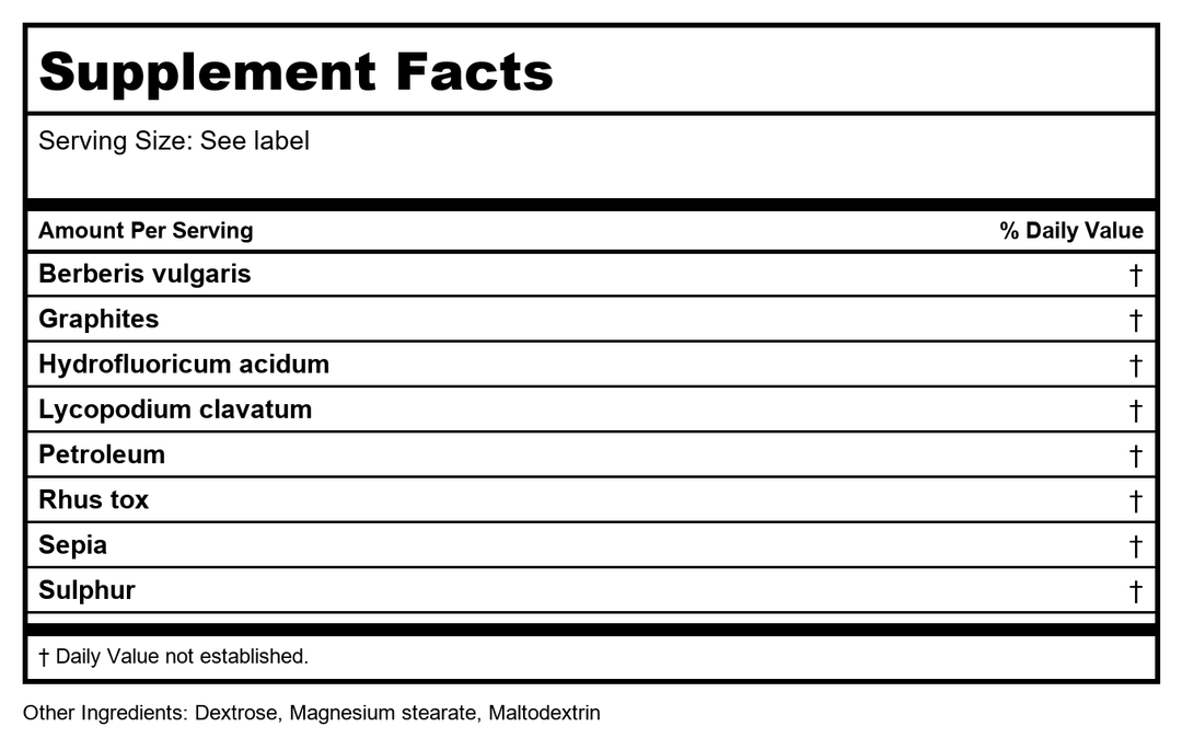 MediNatura BHI Skin 100 Tablets - Supplement Facts panel