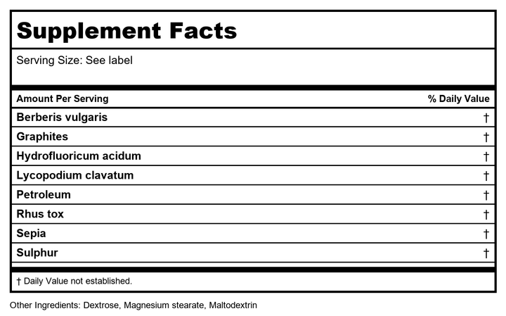 MediNatura BHI Skin 100 Tablets - Supplement Facts panel