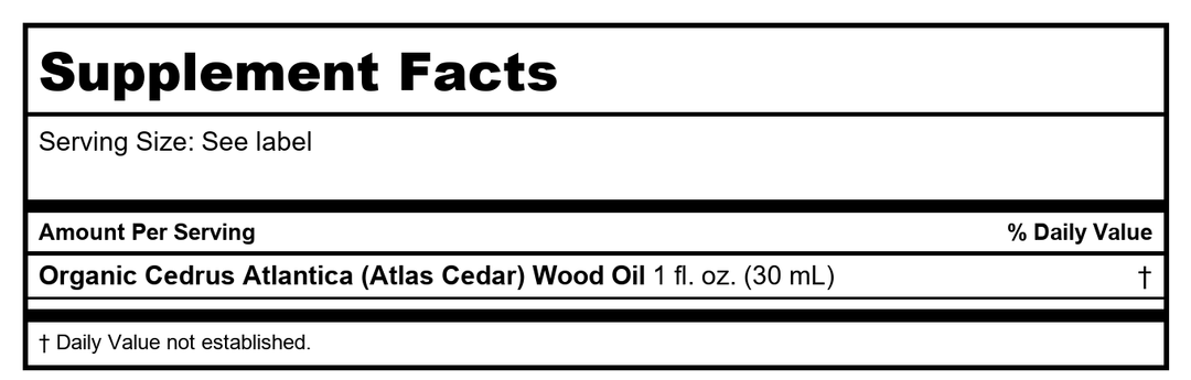 Now Essential Oils Atlas Cedar Organic 1 Ounce - 7398 - Supplement Facts panel