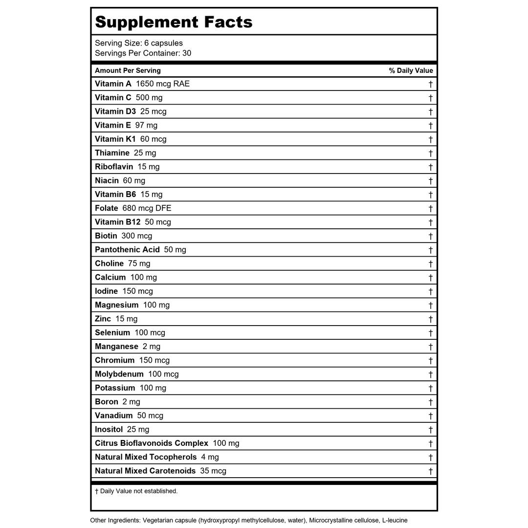 Klaire Labs VitaSpectrum Capsule Form 180 Vcaps - Supplement Facts panel