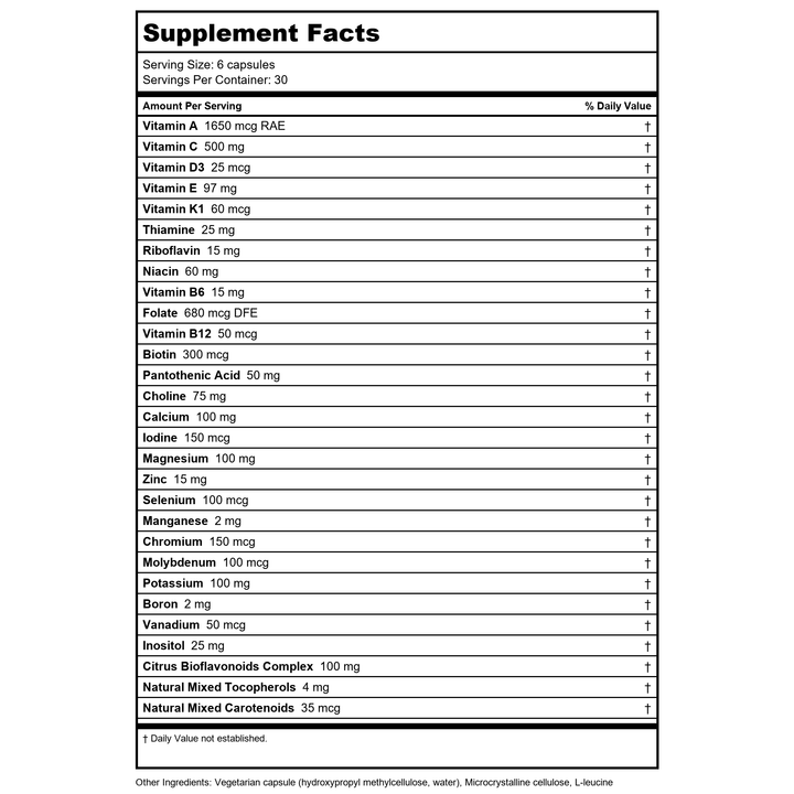 Klaire Labs VitaSpectrum Capsule Form 180 Vcaps - Supplement Facts panel