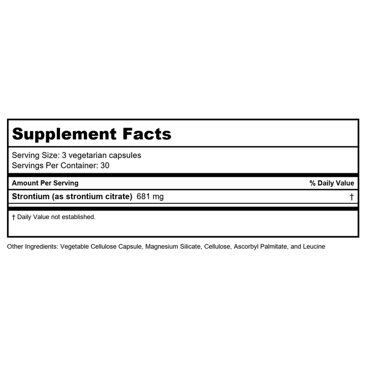 Vital Nutrients Strontium Citrate 227 mg 90 Vcaps - Supplement Facts panel