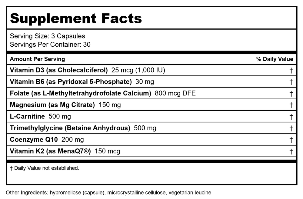 Davinci Cardio Benefits 90 Capsules - Supplement Facts panel