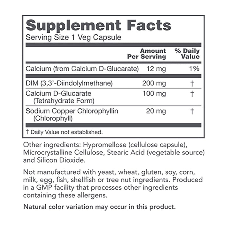 Protocol For Life Balance DIM 200 Plus CDG 90 Capsules P3049 - Supplement Facts panel