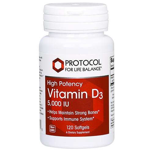 Protocol For Life Balance Vitamin D3 5,000 IU 120 Softgels - P0372 - Supplement Facts panel
