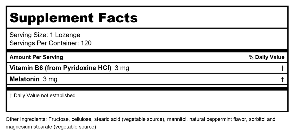 Protocol for Life Balance Melatonin 3 Mg 120 Logenzes - P3258 - Supplement Facts panel