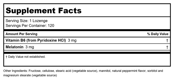 Protocol for Life Balance Melatonin 3 Mg 120 Logenzes - P3258 - Supplement Facts panel