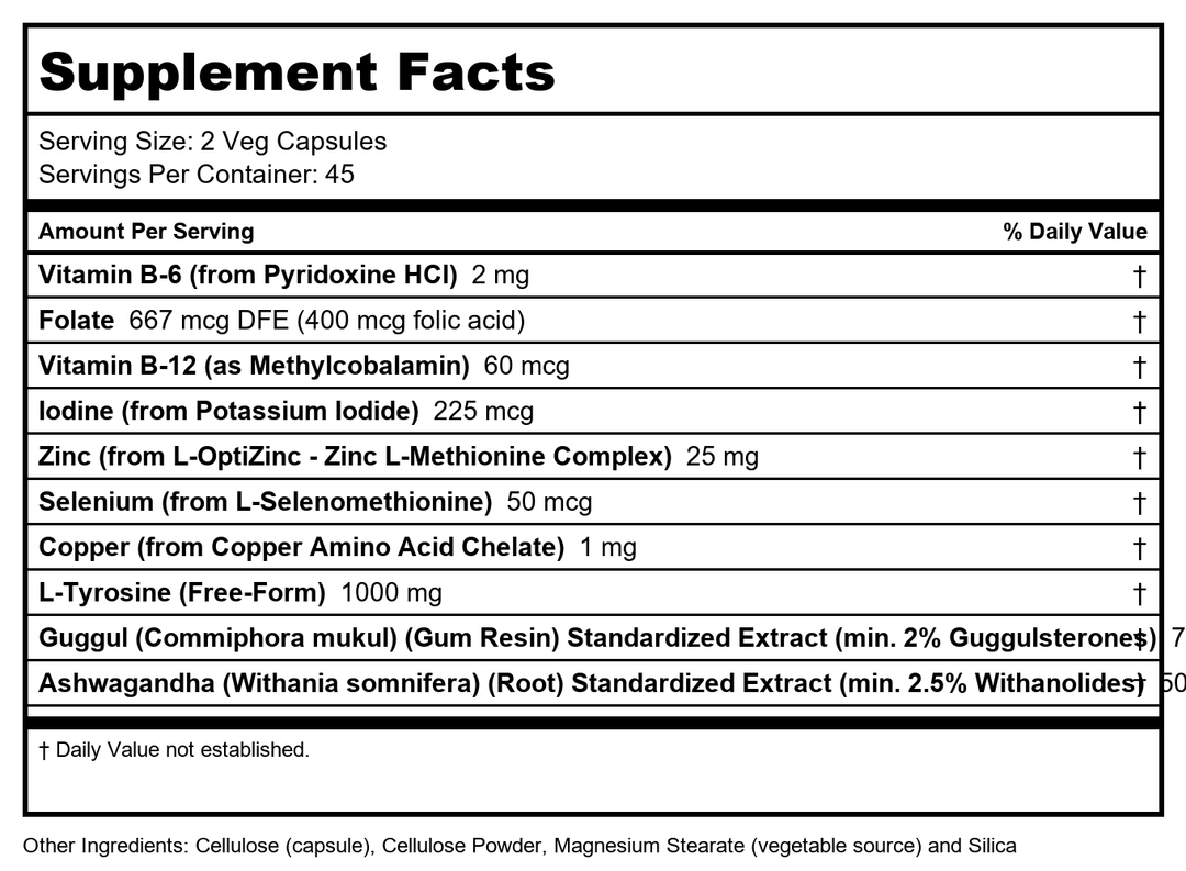 Protocol For Life Balance Ortho Thyroid 90 Vcaps - P3368 - Supplement Facts panel