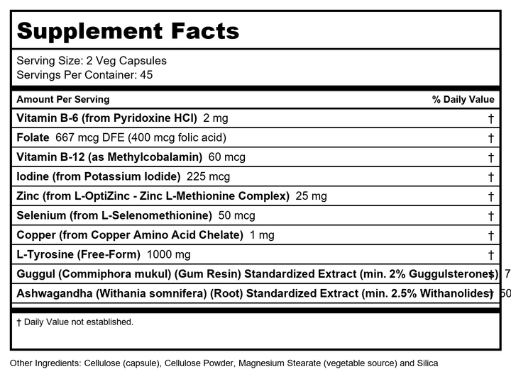 Protocol For Life Balance Ortho Thyroid 90 Vcaps - P3368 - Supplement Facts panel