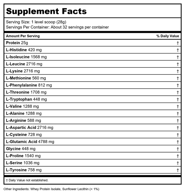Protocol For Life Balance Whey Protein Isolate Naturally Unflavored 2 Lbs - P2172 - Supplement Facts panel