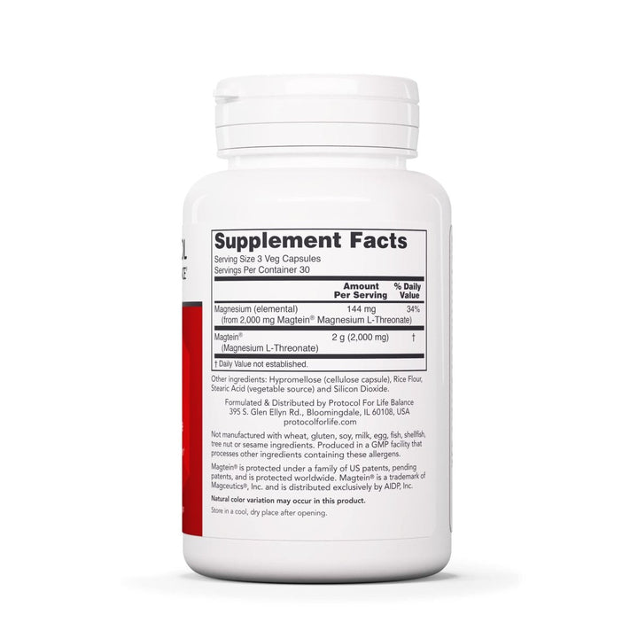 Protocol For Life Balance Magtein Magnesium L-Threonate (Formerly Protosorb Magnesium) 90 Vcaps - P2390 - Supplement Facts panel