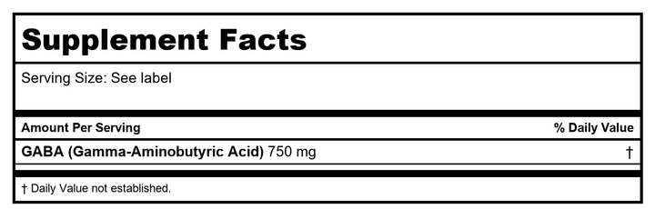 Protocol For Life Balance GABA 750 Mg 120 Vcaps - P0089 - Supplement Facts panel