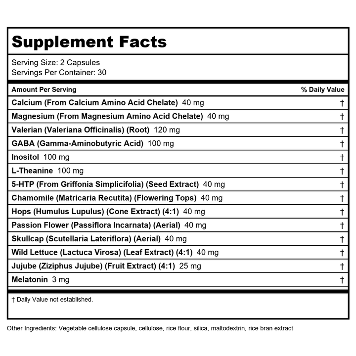 Nutra Biogenesis Sleep Factors 60 Capsules - 2 Pack - Supplement Facts panel