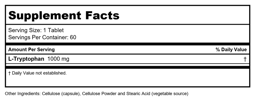 Protocol For Life Balance L-Tryptophan 1000 Mg 60 Tablets - P0169 - Supplement Facts panel