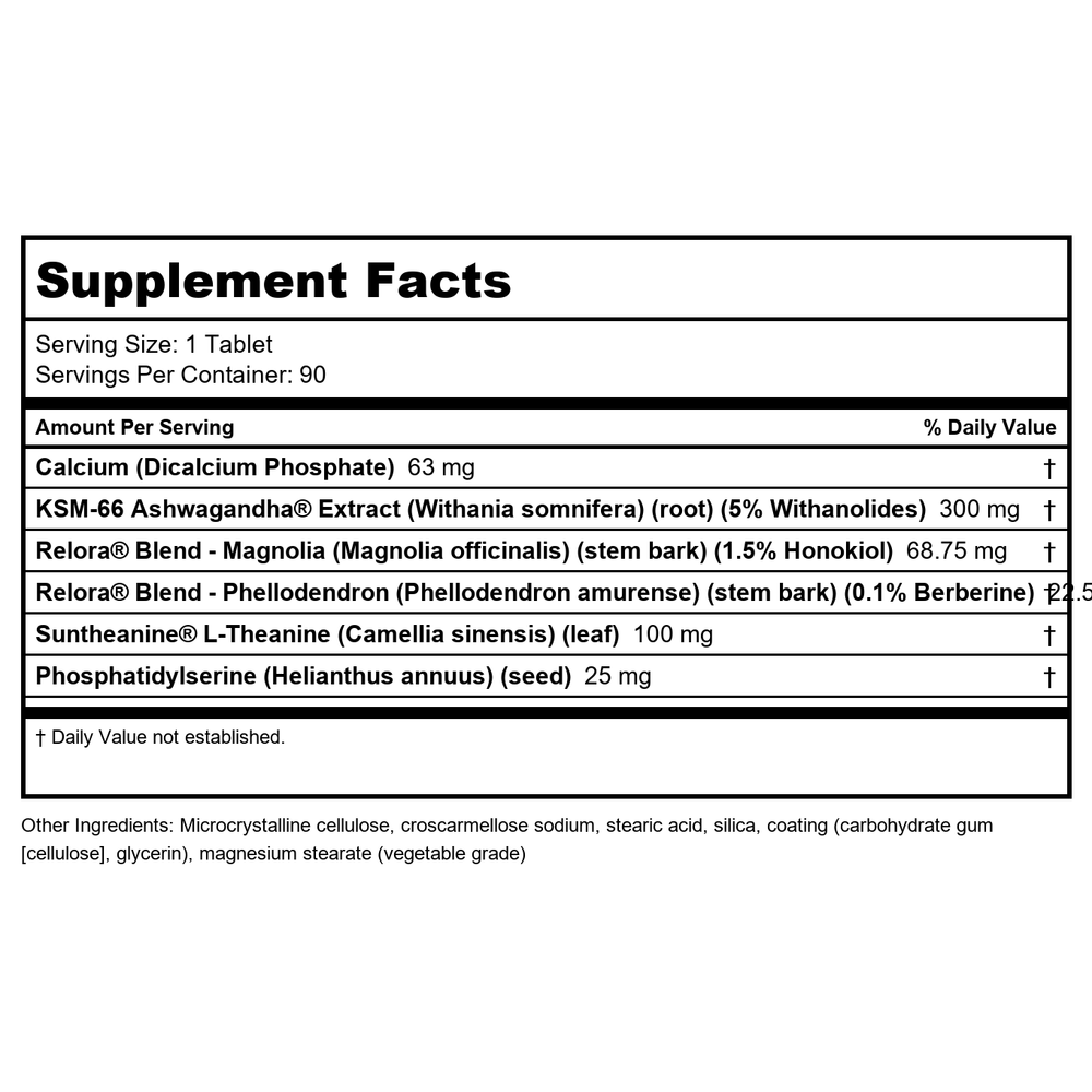 Bioclinic Naturals CortAlign Stress Manager 90 Tablets - Supplement Facts panel