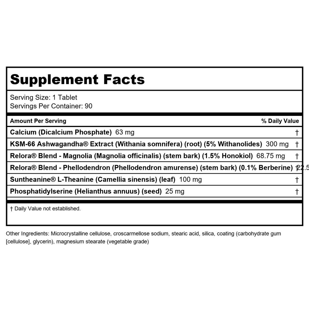 Bioclinic Naturals CortAlign Stress Manager 90 Tablets - Supplement Facts panel