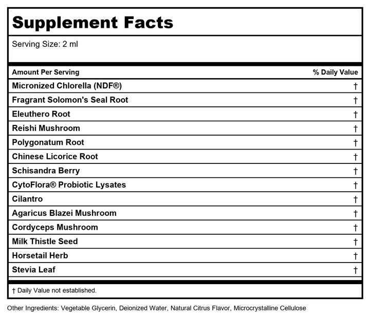BioRay Kids NDF Focus 2oz - Supplement Facts panel