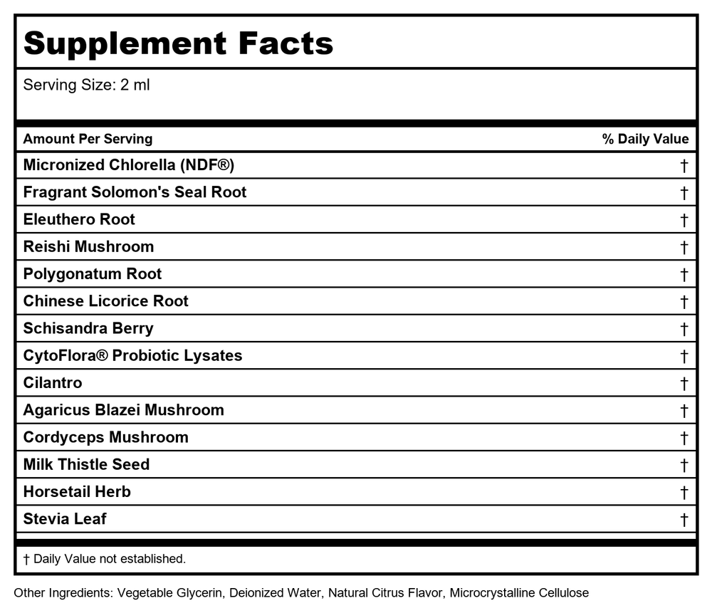 BioRay Kids NDF Focus 4oz - Supplement Facts panel