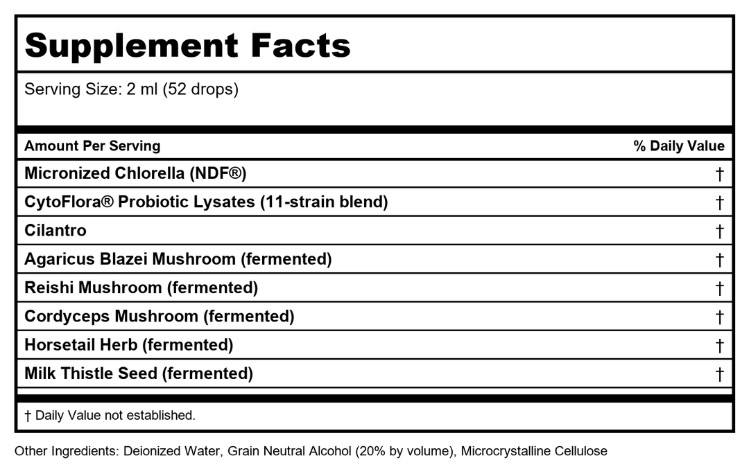 BioRay NDF Plus 1oz - Supplement Facts panel