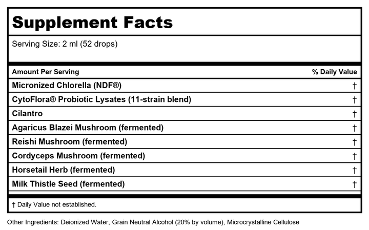 BioRay NDF Plus 1oz - Supplement Facts panel