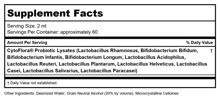 BioRay CytoFlora 4oz - Supplement Facts panel