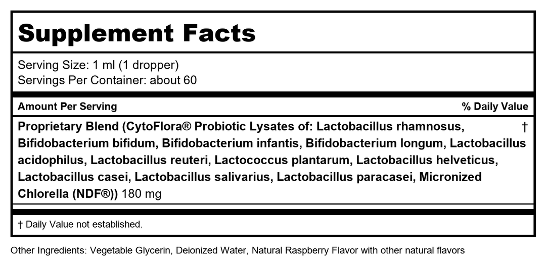 BioRay Kids NDF Tummy Belly Balance 4oz - Supplement Facts panel