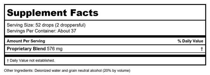 BioRay Loving Energy Alcohol Free 2oz - Supplement Facts panel