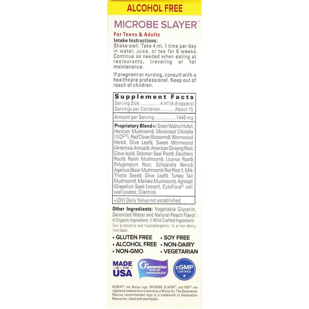 BioRay Microbe Slayer 2oz - Supplement Facts panel