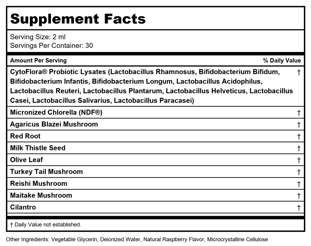 BioRay Belly Mend 2oz - Supplement Facts panel